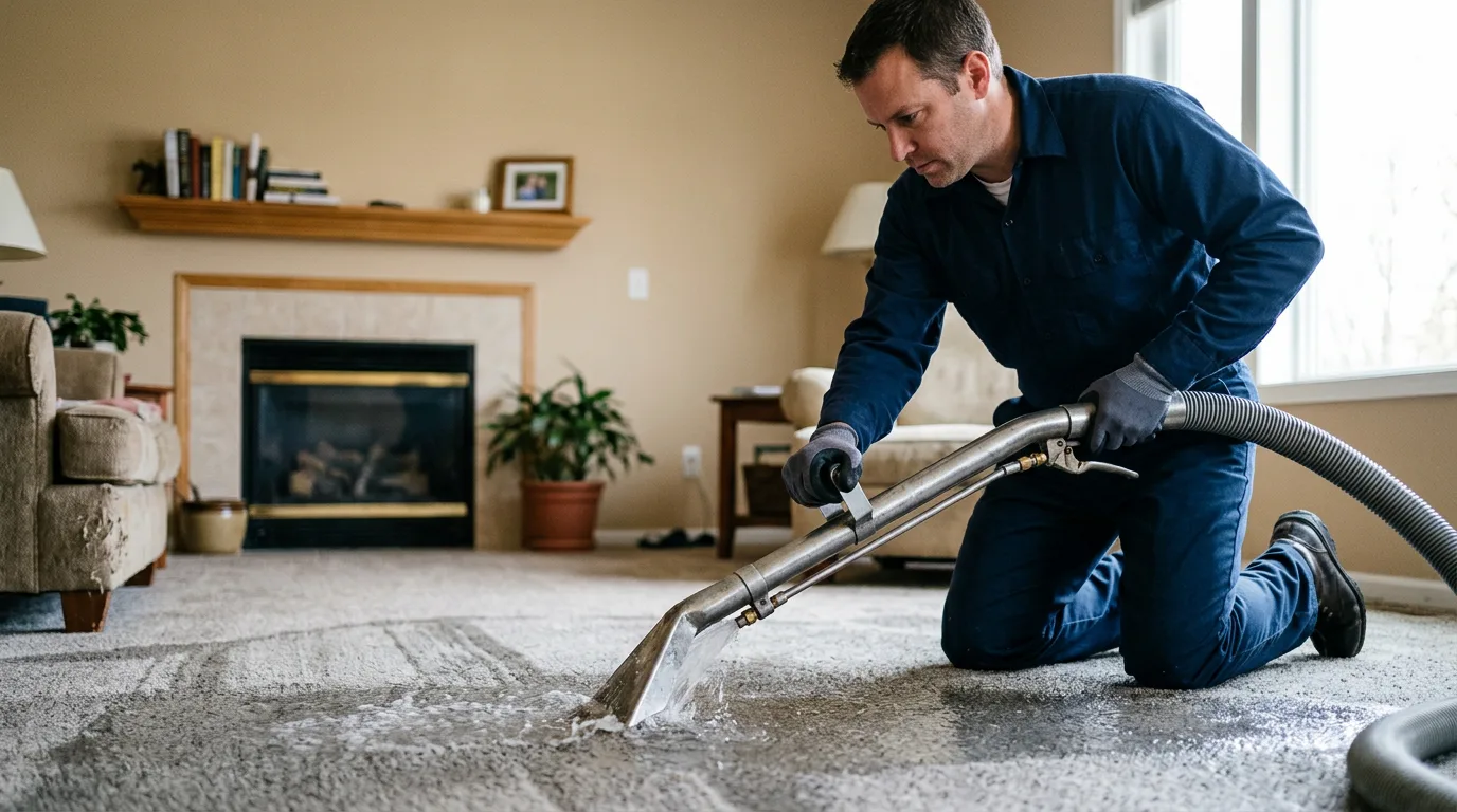 Water damage restoration technician working near South Beloit, IL